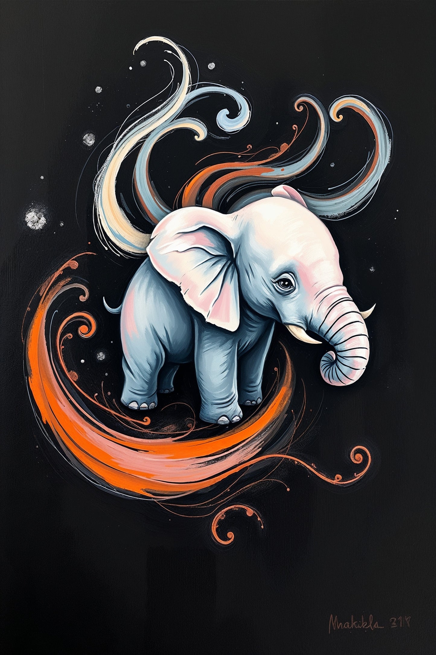 Éléphant et tourbillon ardent : Illustration