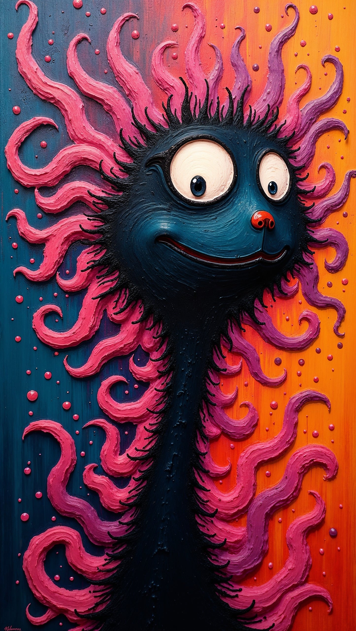 Criatura fantástica en tonos naranja y rosa | Arte de fantasía