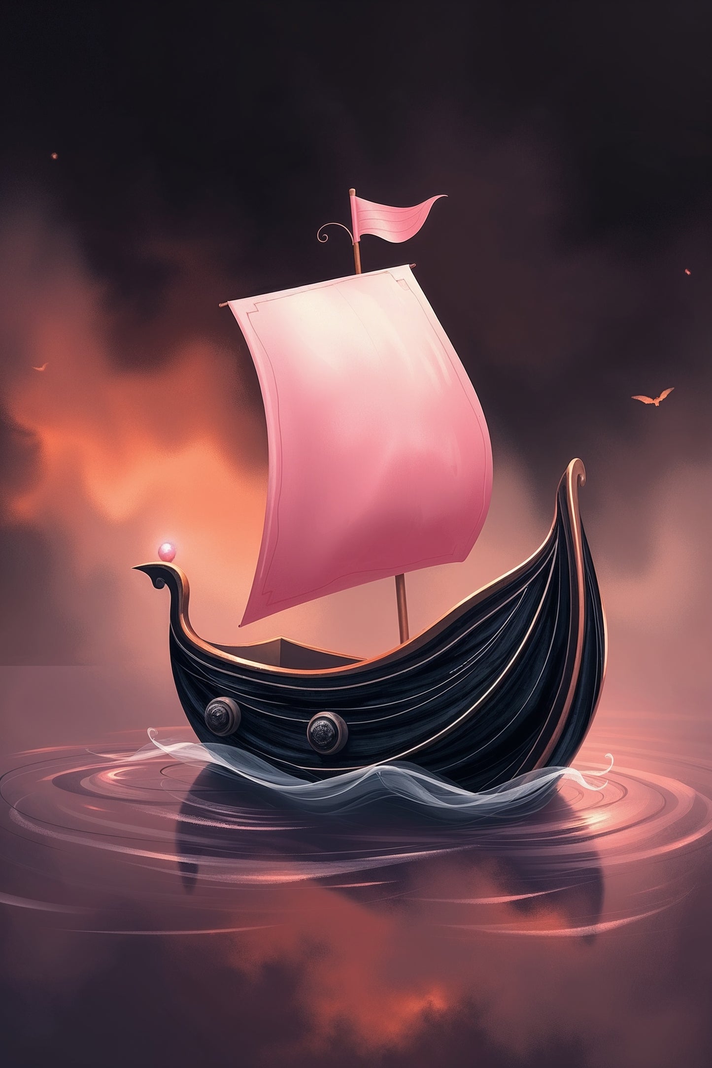 Voilier noir à voile rose | Jean-Pierre Prieur