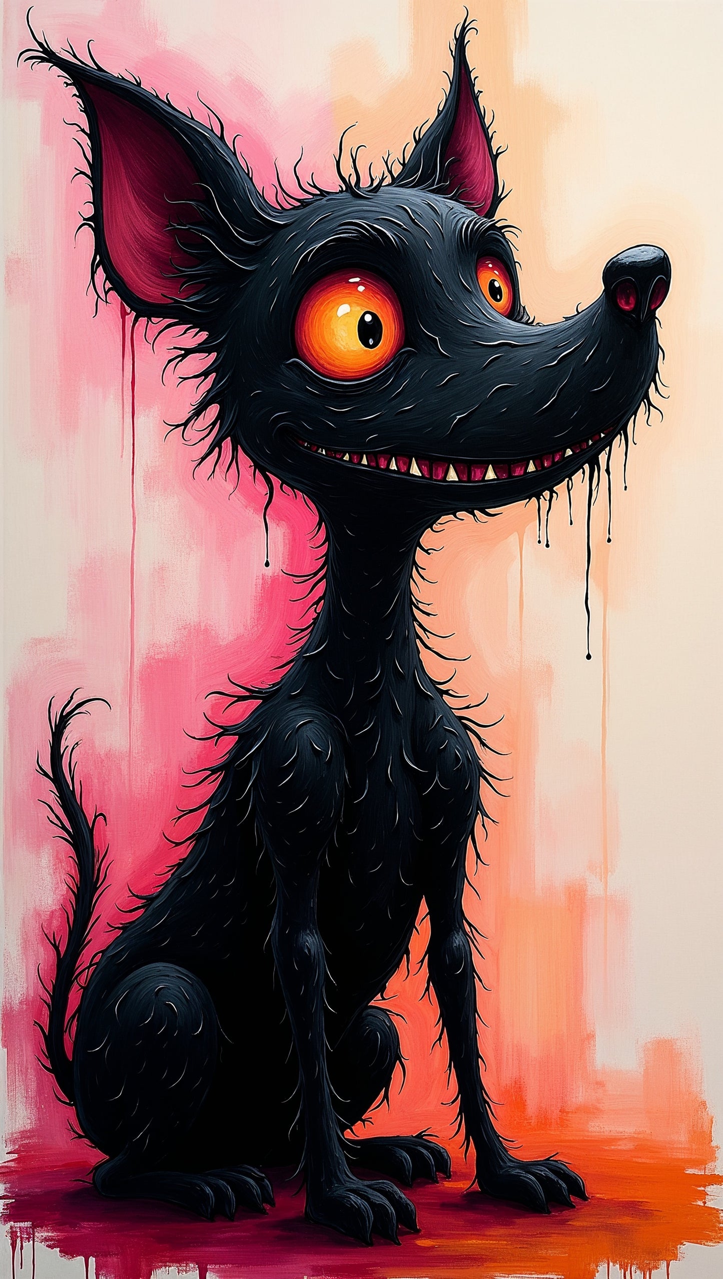 Canidé Noir avec Yeux Orange Brillants | Fantasy Art