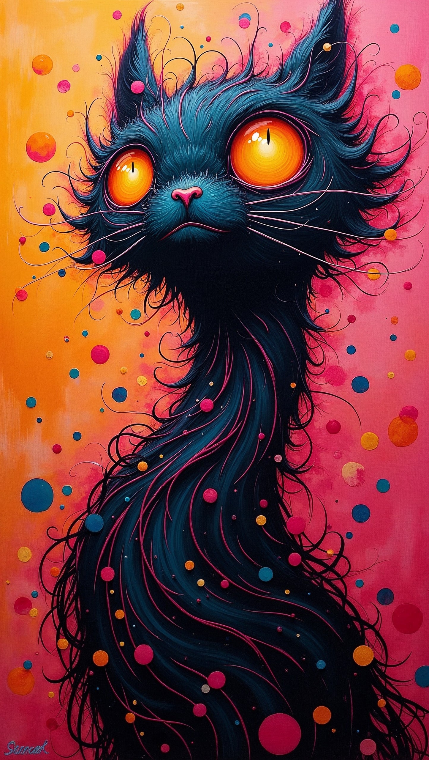 Chat Surréaliste aux Yeux Orange Brillant | Fantasy Art