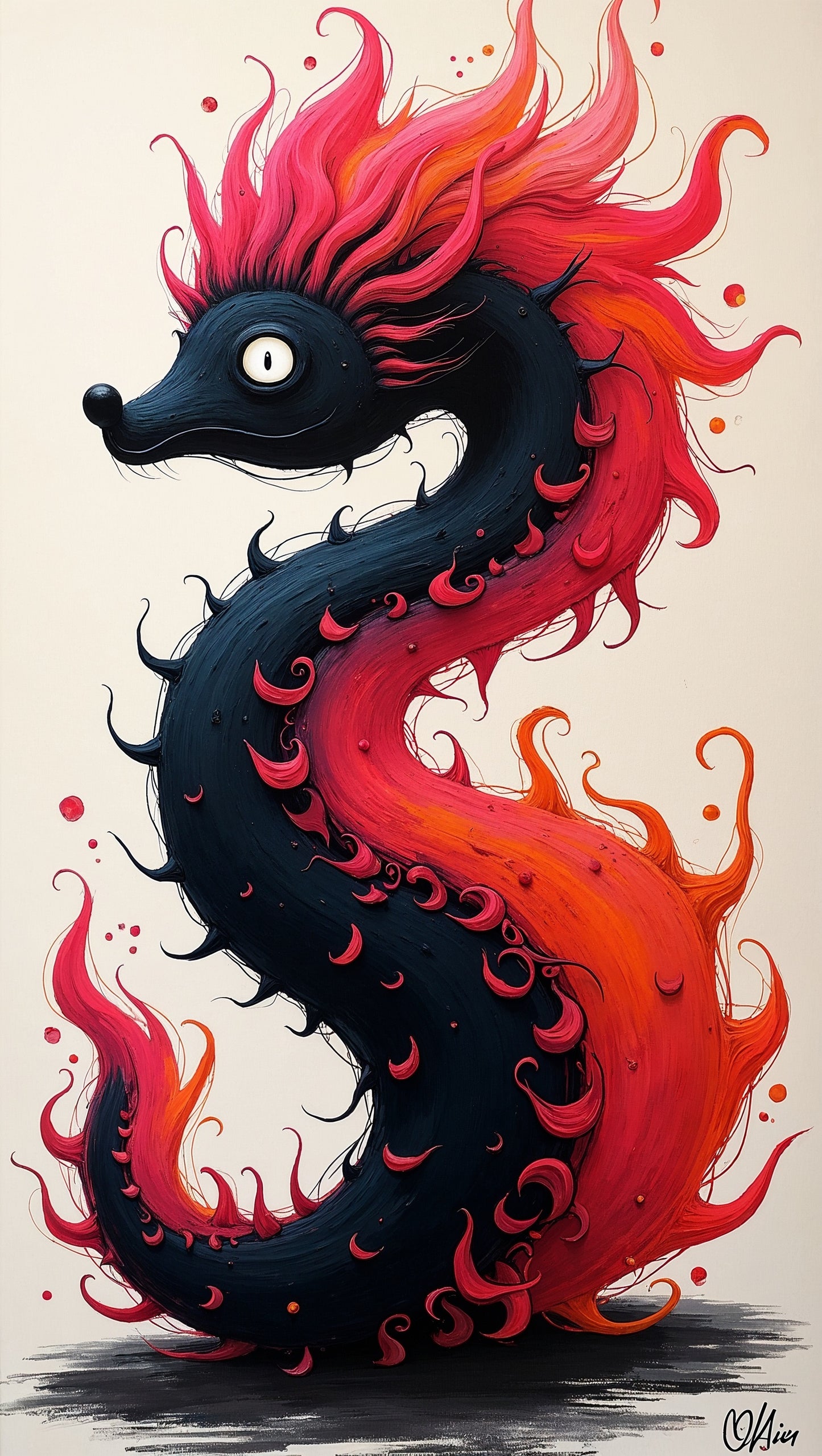 Créature Fantasmagorique Noire et Rouge Flamboyante | Fantasy Art