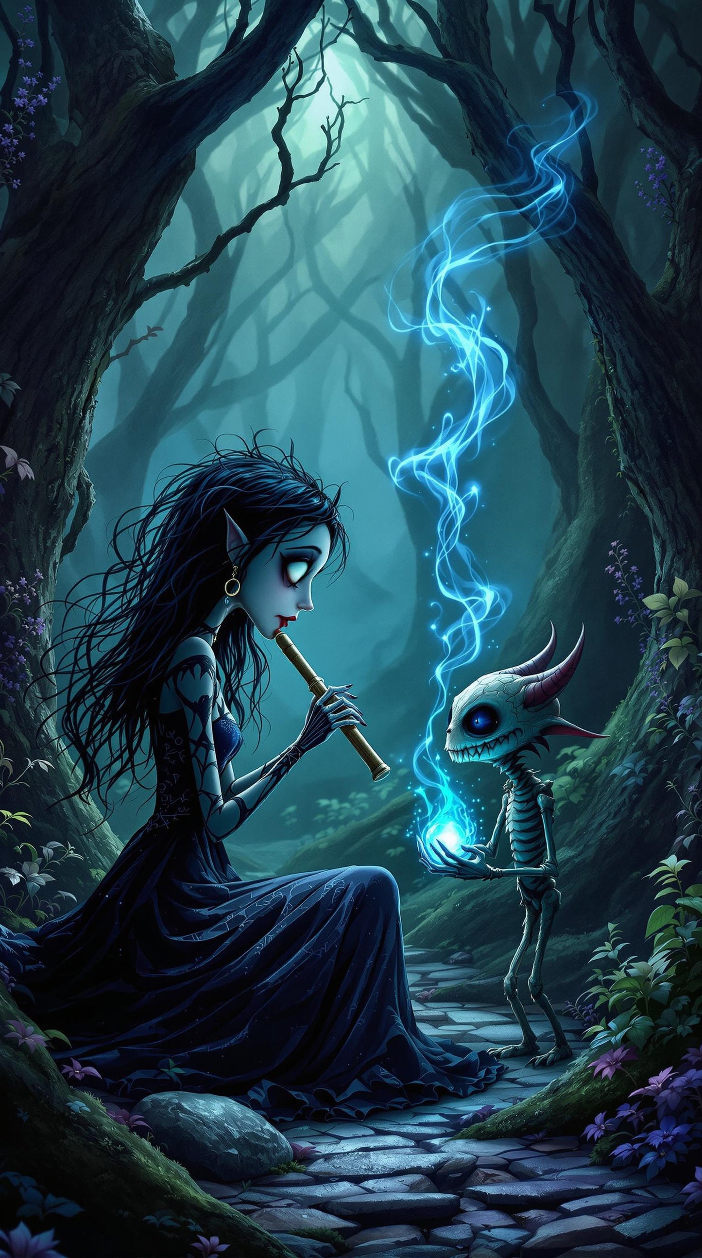 Encuentro místico en el bosque encantado: ilustración de fantasía