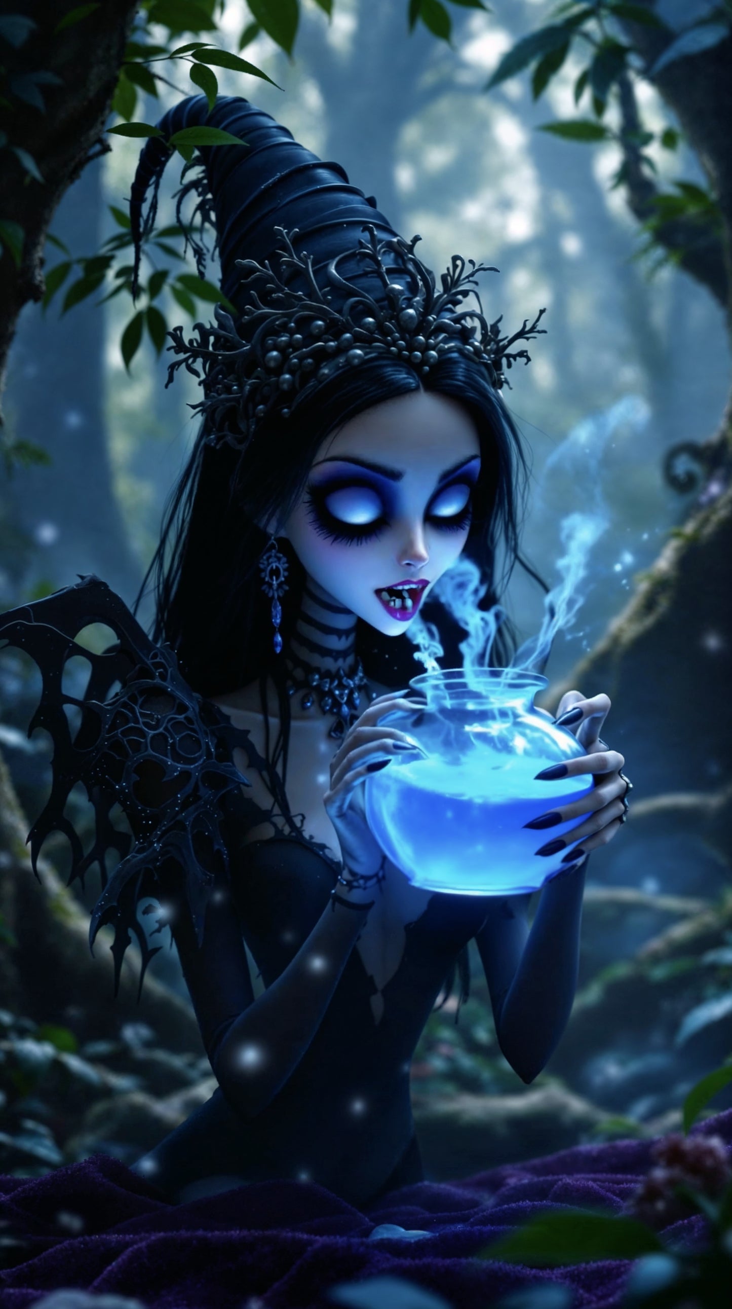 Hada de la noche y el elixir místico: ilustración fascinante