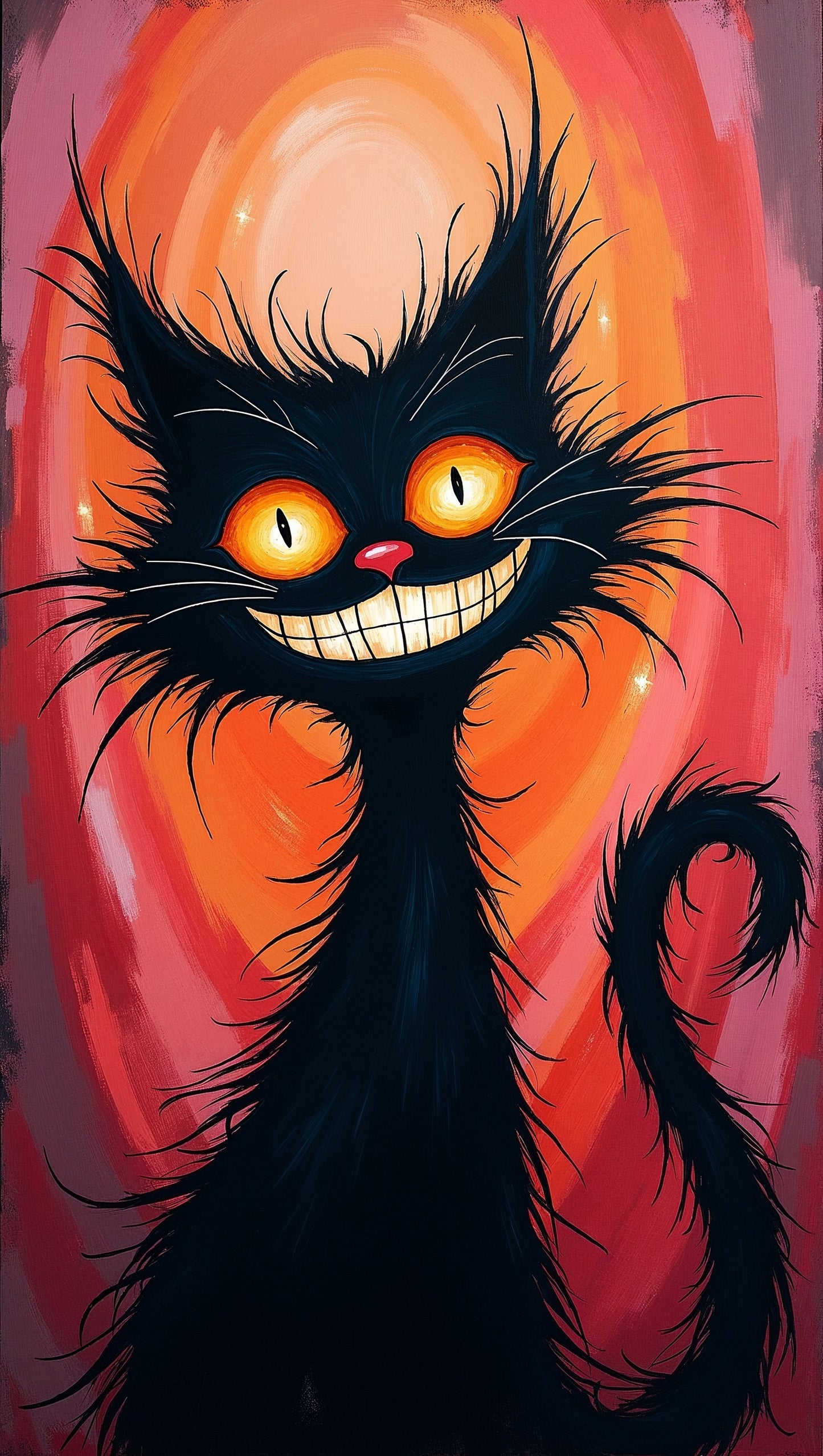 Chat Noir à l'Étrange Sourire et Yeux Jaunes Étincelants | Fantasy Art