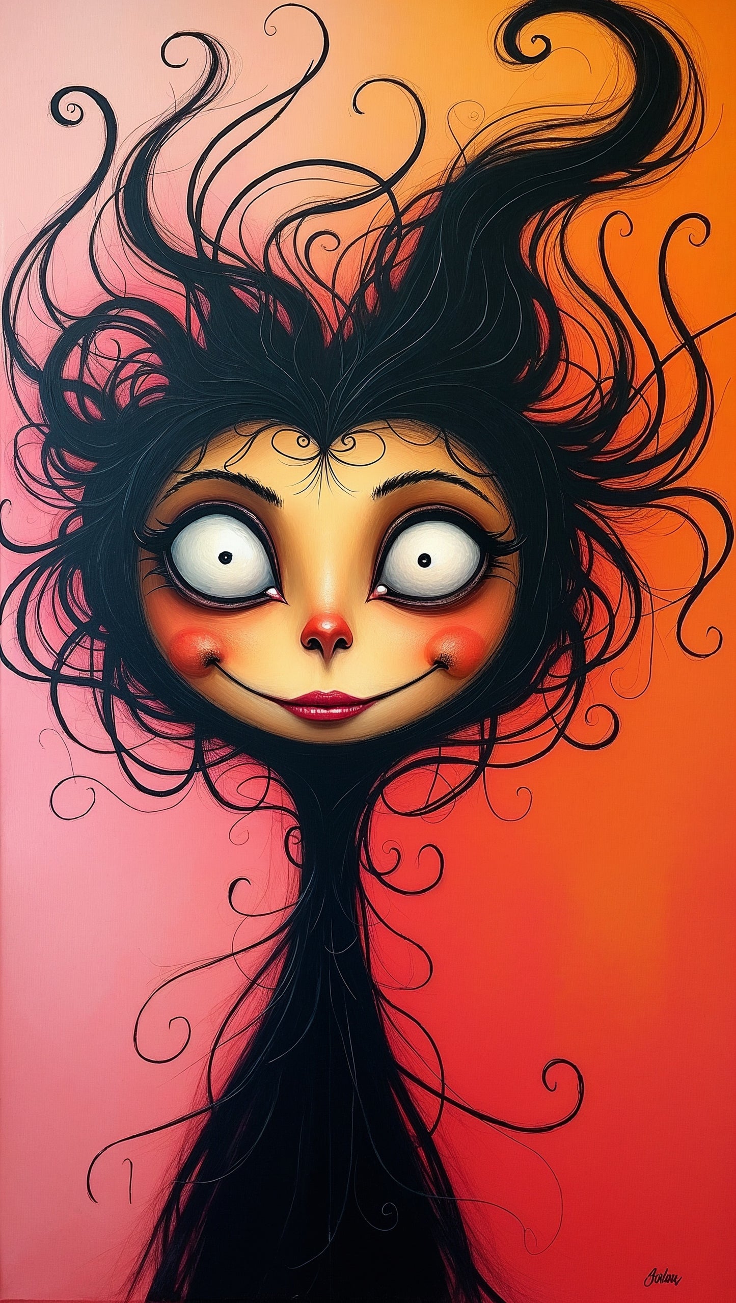 Portrait d'une Femme Fantastique au Regard Écarquillé et Cheveux Noirs | Fantasy Art
