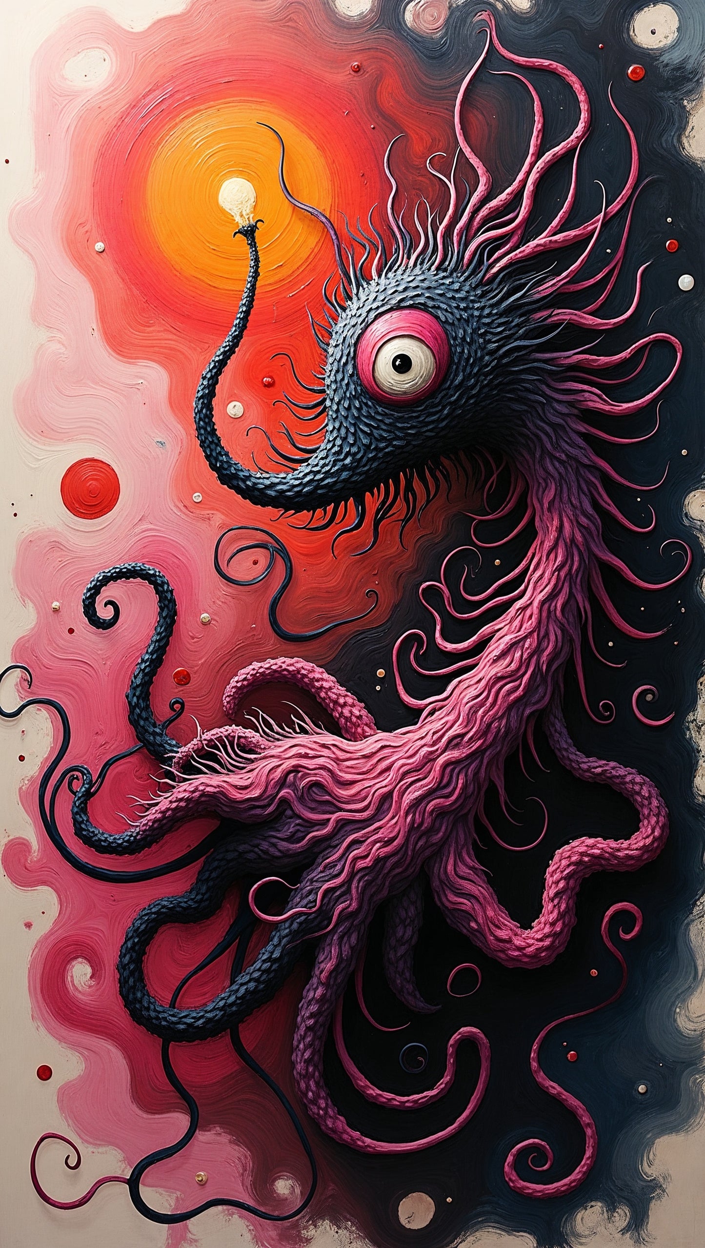 Criatura espeluznante con tentáculos rosados y negros | Ilustración - Arte Místico
