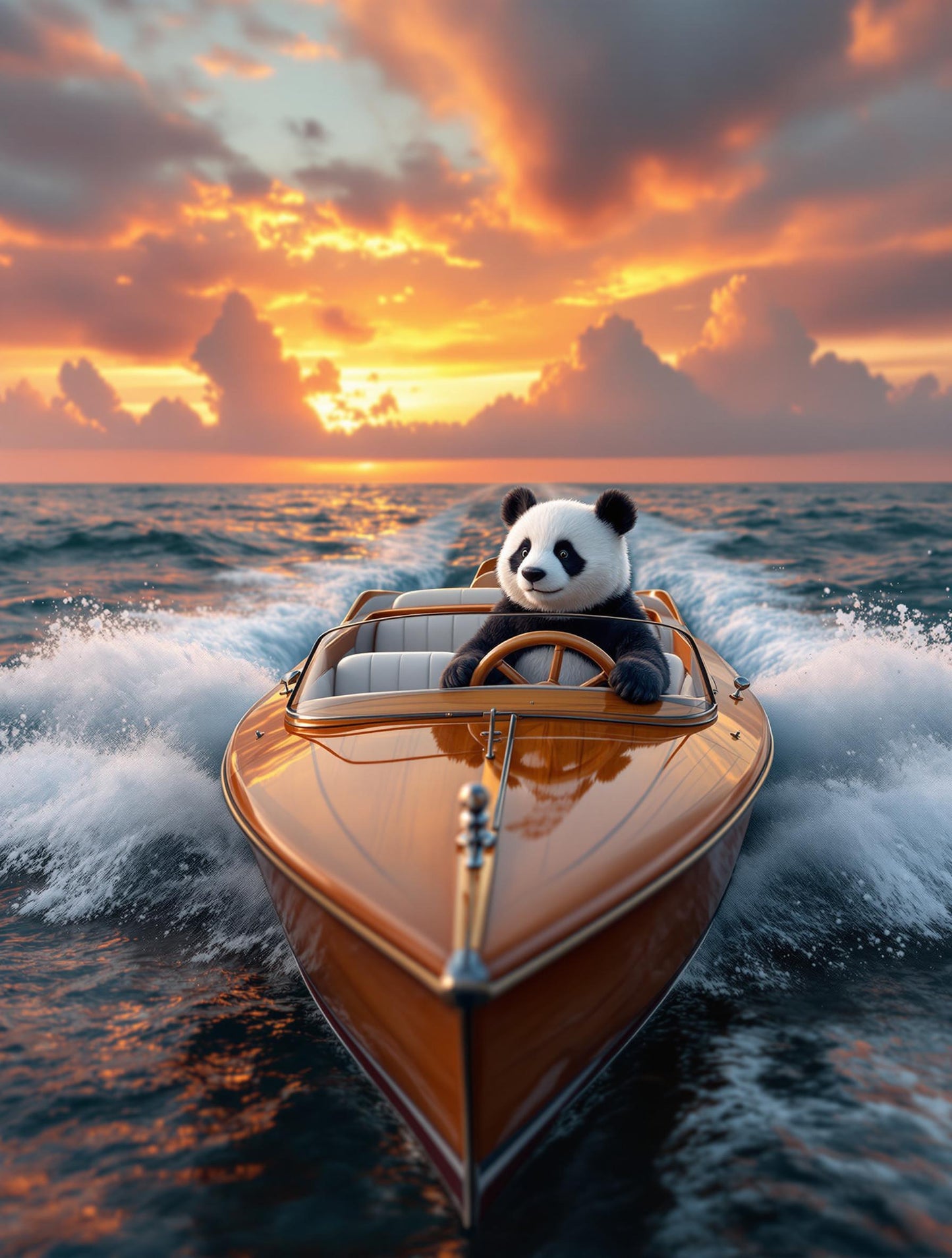 Panda au Coucher de Soleil en Mer | Jean-Pierre Prieur - Mystic Art