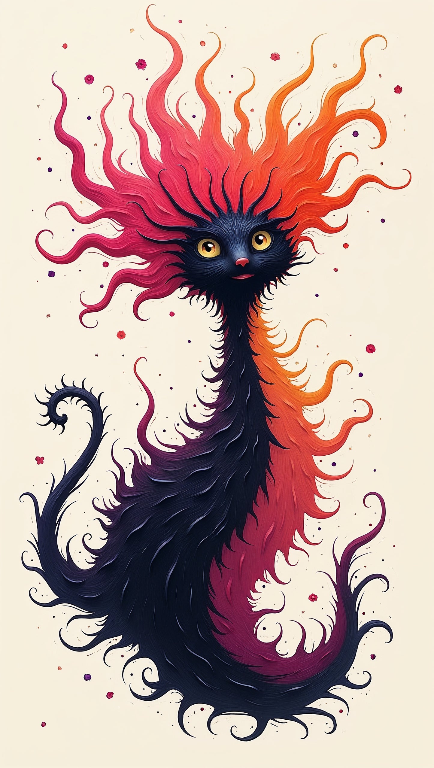Créature Mystique aux Flammes Pourpres et Oranges | Illustration - Mystic Art