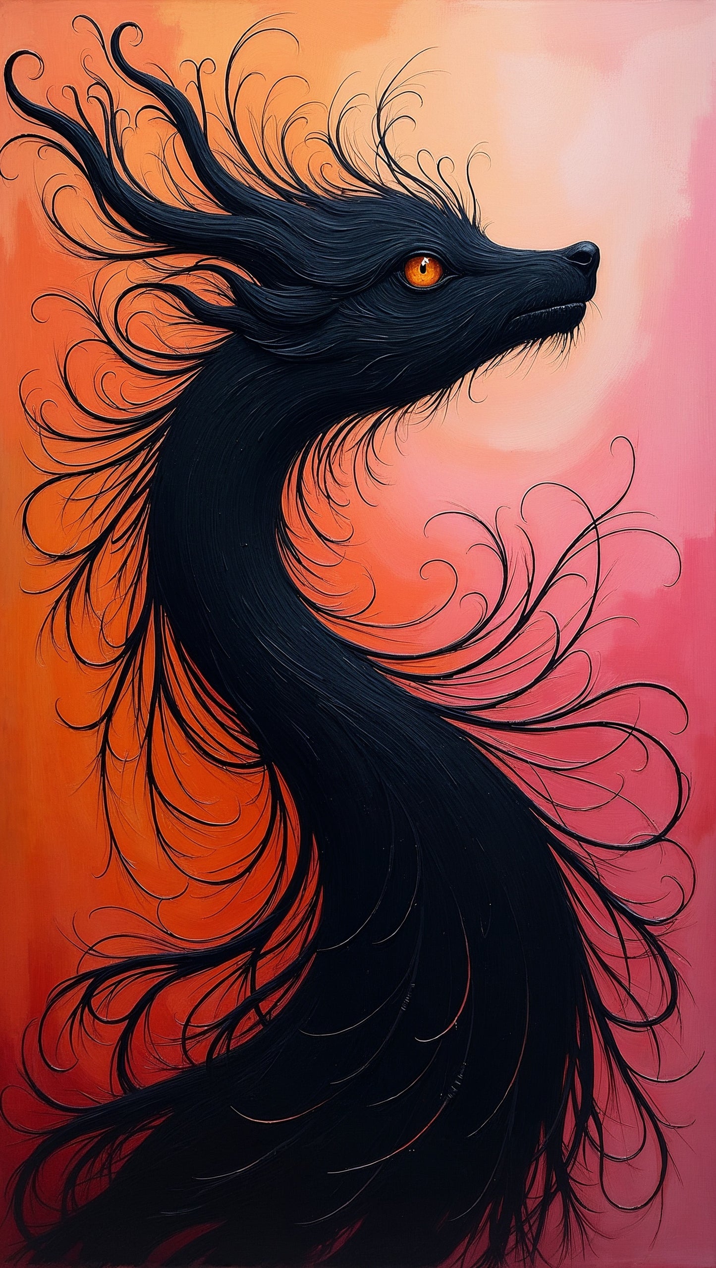 Silueta de felino oscuro sobre degradado naranja y rosa | Ilustración - Arte Místico (Copia)