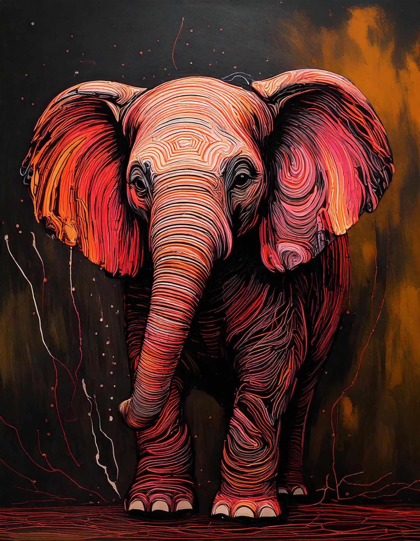 Éléphant Lumineux en Abstraction Vibrante | Art Contemporain
