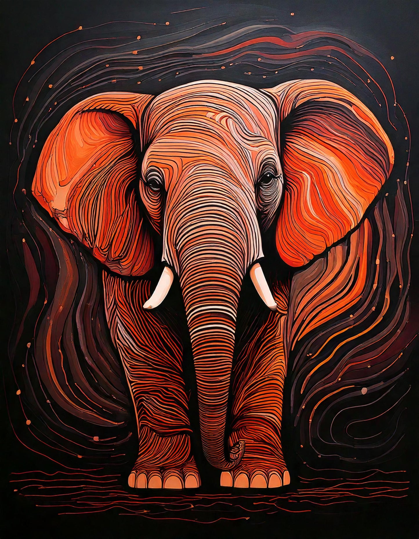 Éléphant Majestueux en Lignes Vibrantes | Art Abstrait Contemporain