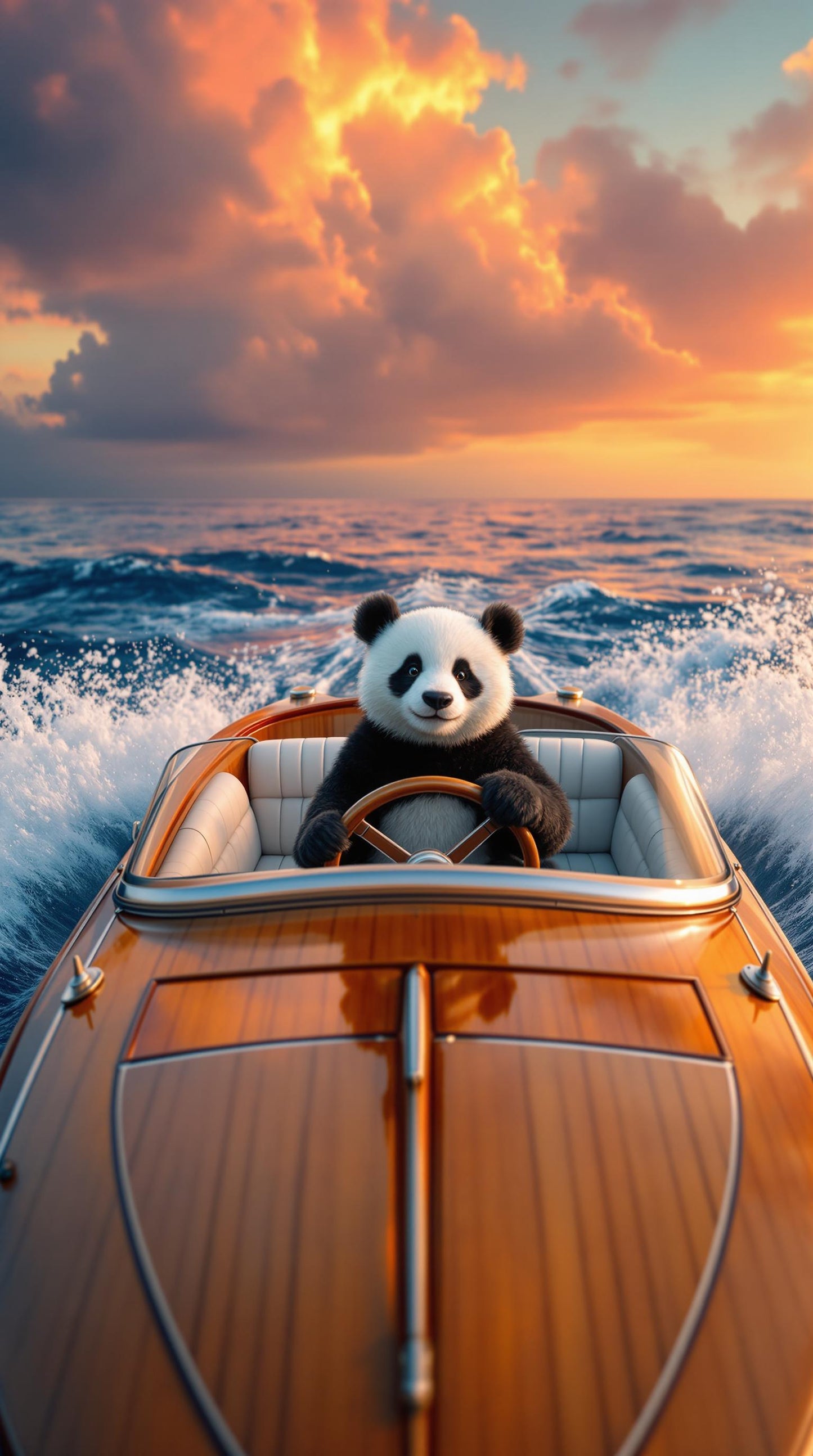 Miniature Panda à la Barre d’un Yacht en Bois | Jean-Pierre Prieur - Mystic Art