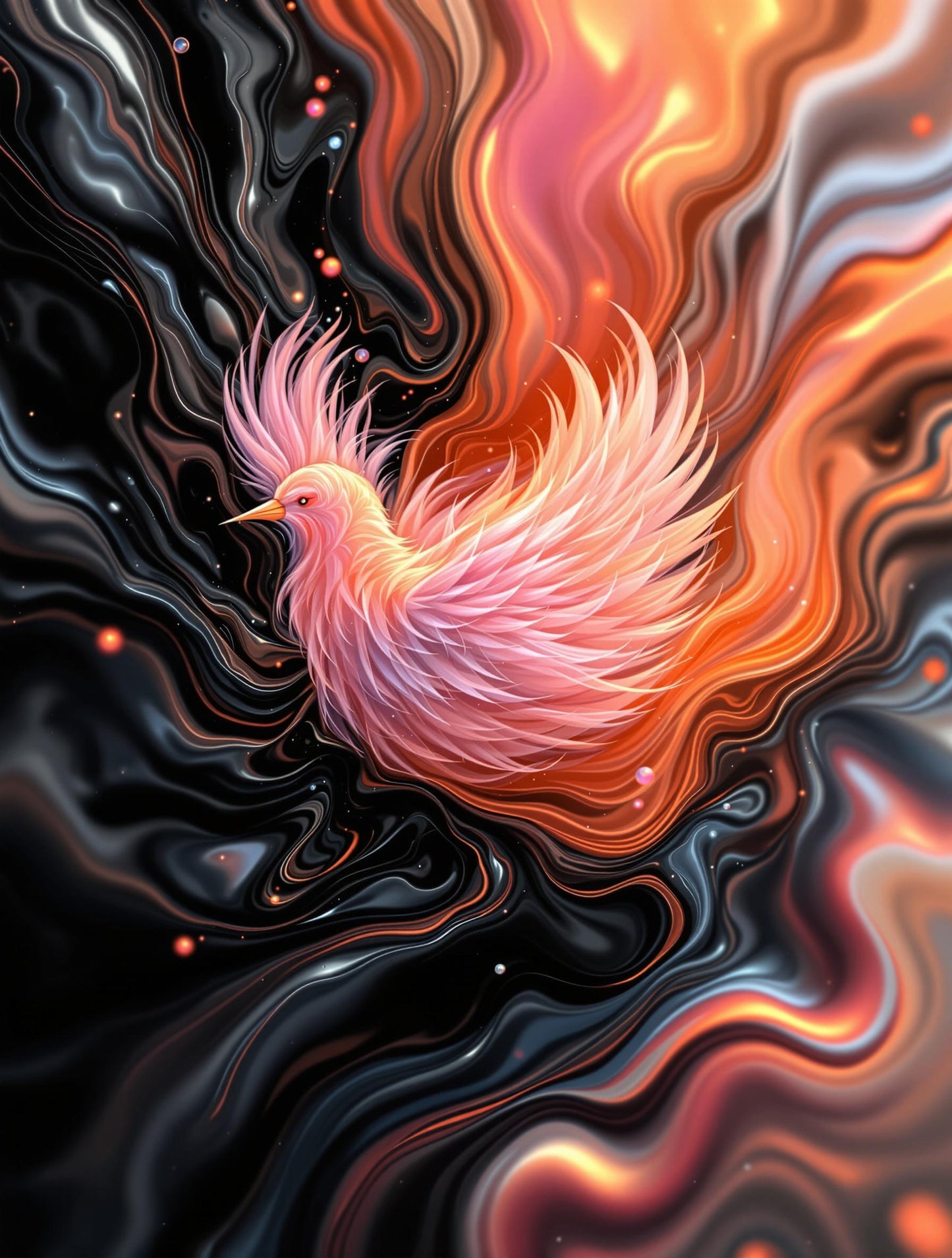 Phénix Rose en Fusion Cosmique | Illustration Moderne