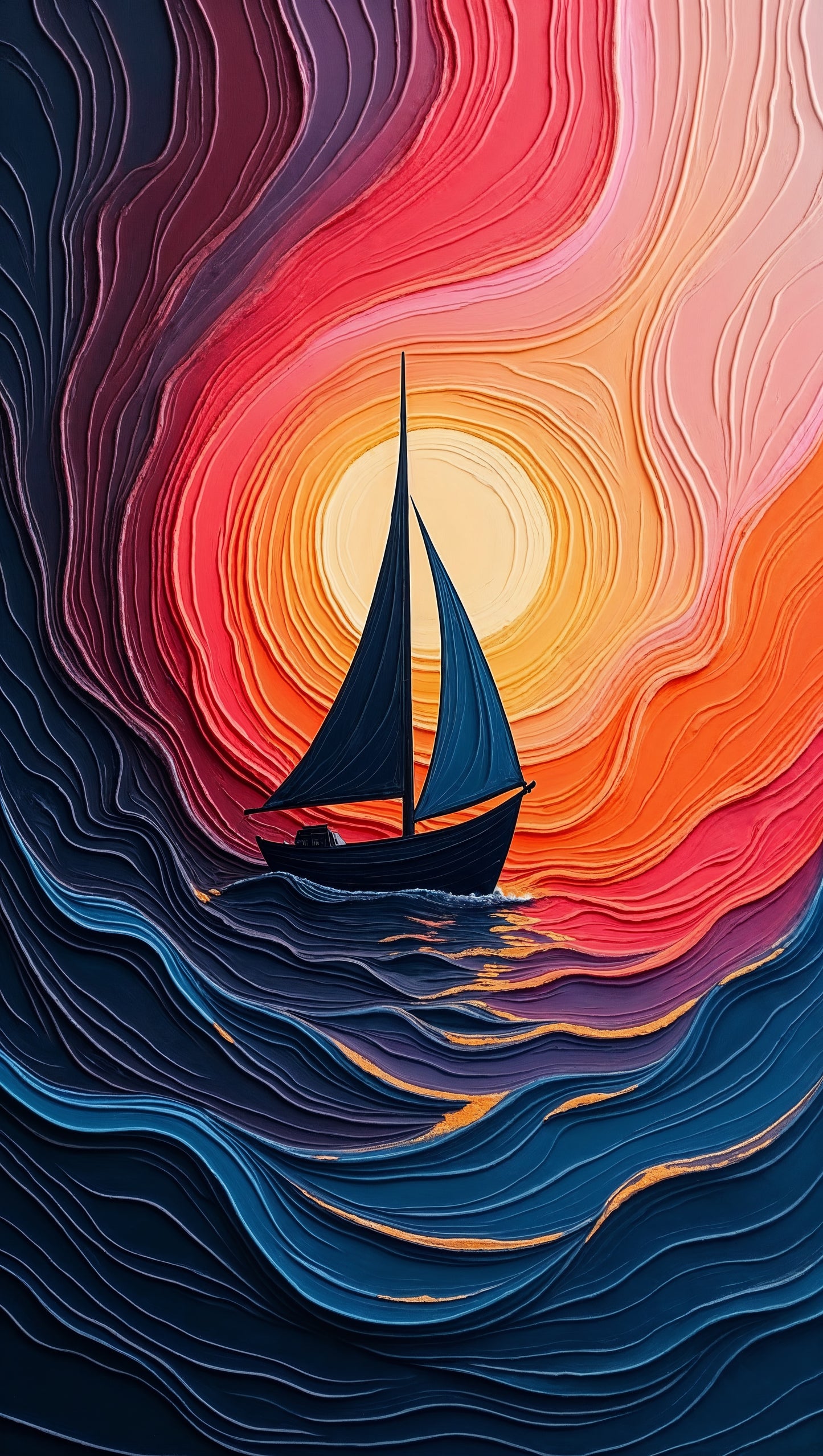 Voilier Mystique au Coucher de Soleil | Art Digital Abstrait Grand Format