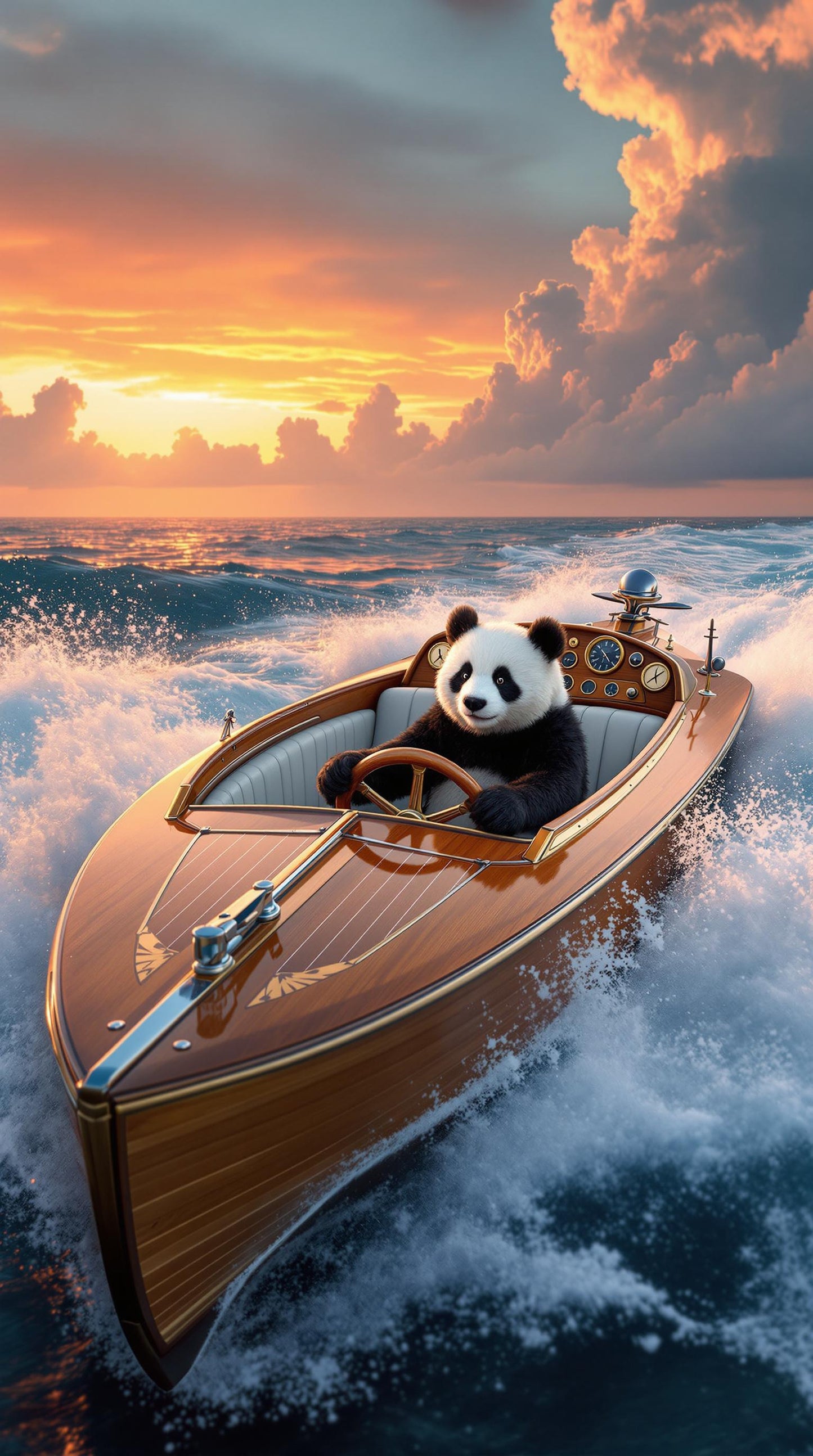 Mini Panda à Bord d’un Yacht au Coucher de Soleil | Jean-Pierre Prieur