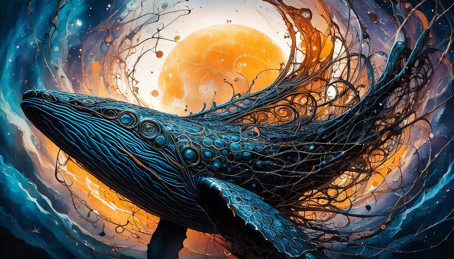 Baleine Céleste Devant le Soleil : illustration par Jean-Pierre Prieur