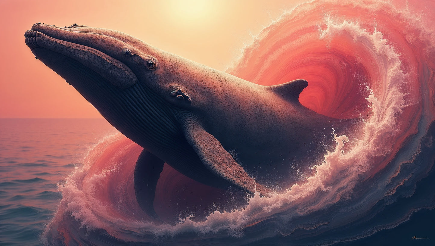 Ballena y ola roja: ilustración de Jean-Pierre Prieur
