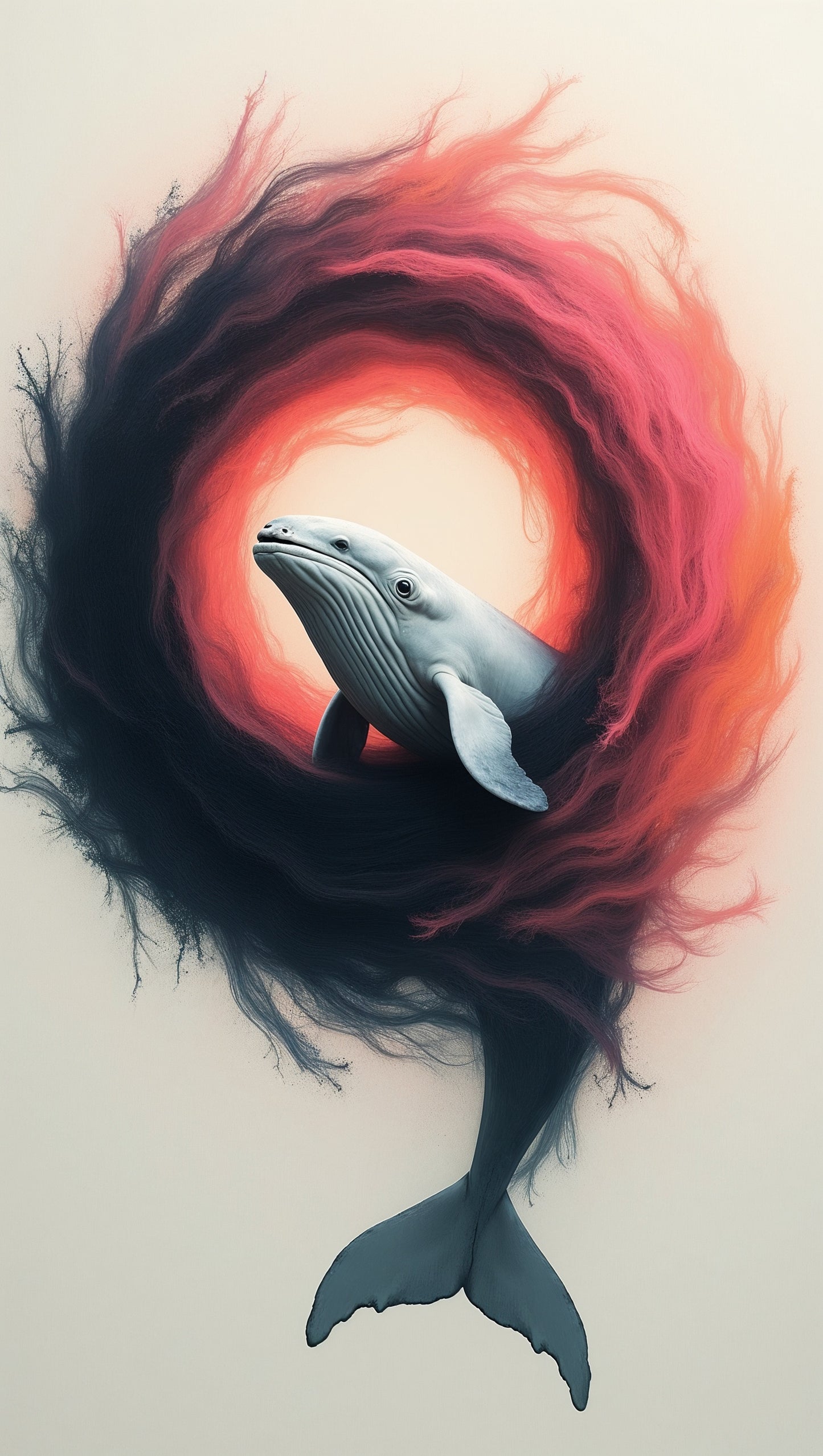 Baleine Traverse une Spirale de Flammes Rouges : illustration de Jean-Pierre Prieur