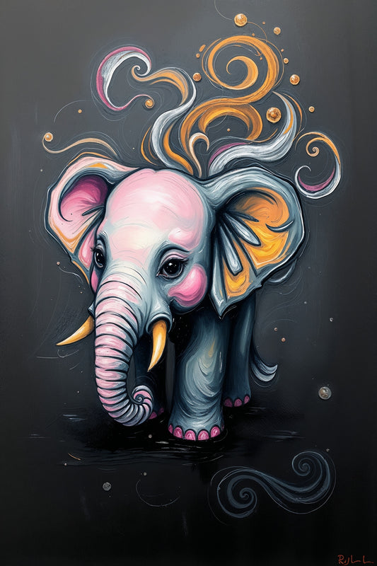 Elefante en tonos pastel y dorados: Ilustración
