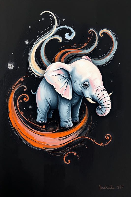 Elefante y torbellino de fuego: Ilustración