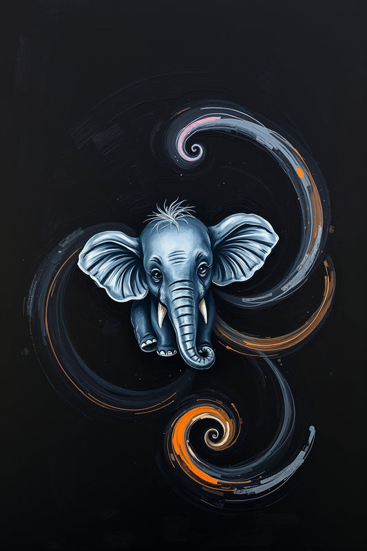 Espirales y elefante místico: pintura digital