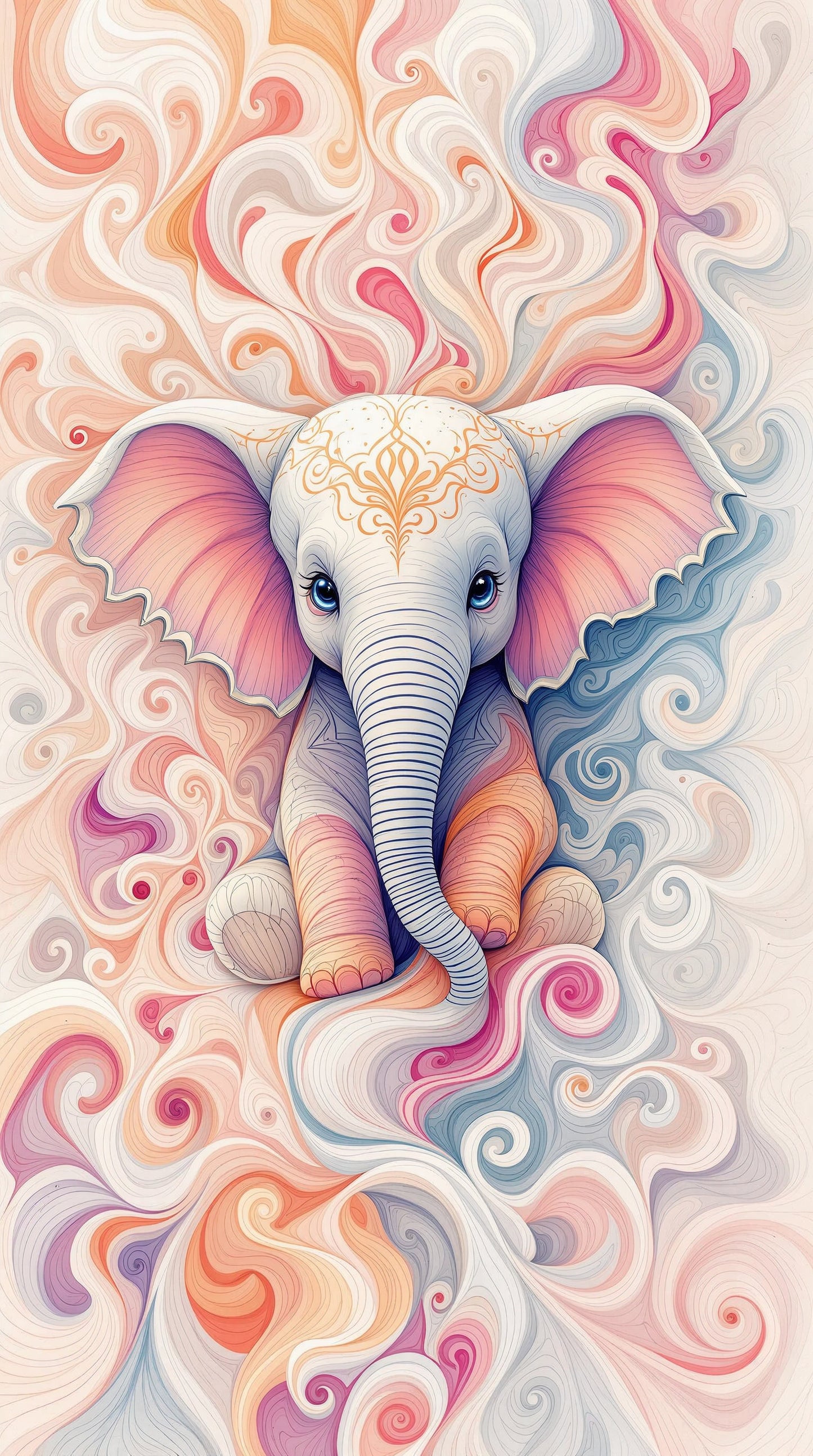 Elefante pequeño y ondas pastel: ilustración