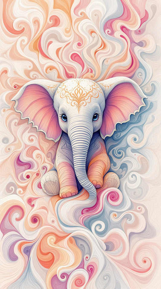 Elefante pequeño y ondas pastel: ilustración