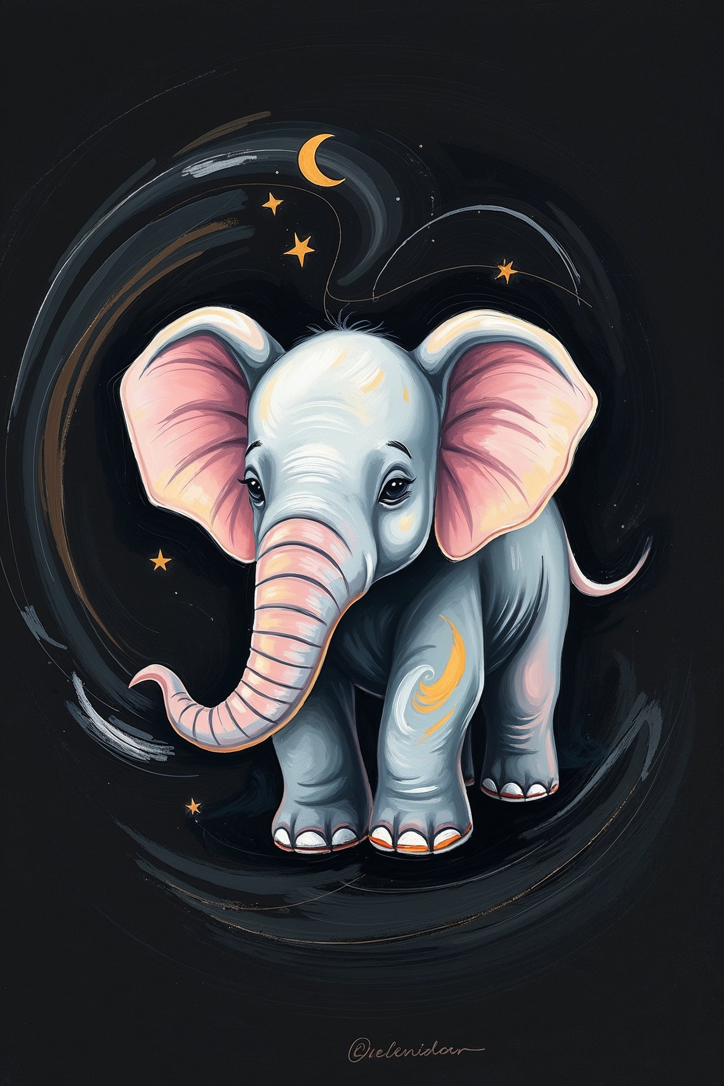 El elefante bajo las estrellas: pintura digital