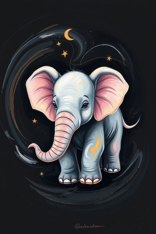 El elefante bajo las estrellas: pintura digital