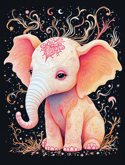 Elefante mágico con patrones delicados.
