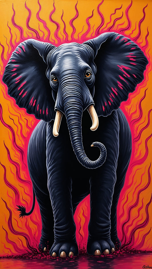 Elefante incandescente en llamas artísticas | Jean-Pierre Prieur - El arte místico