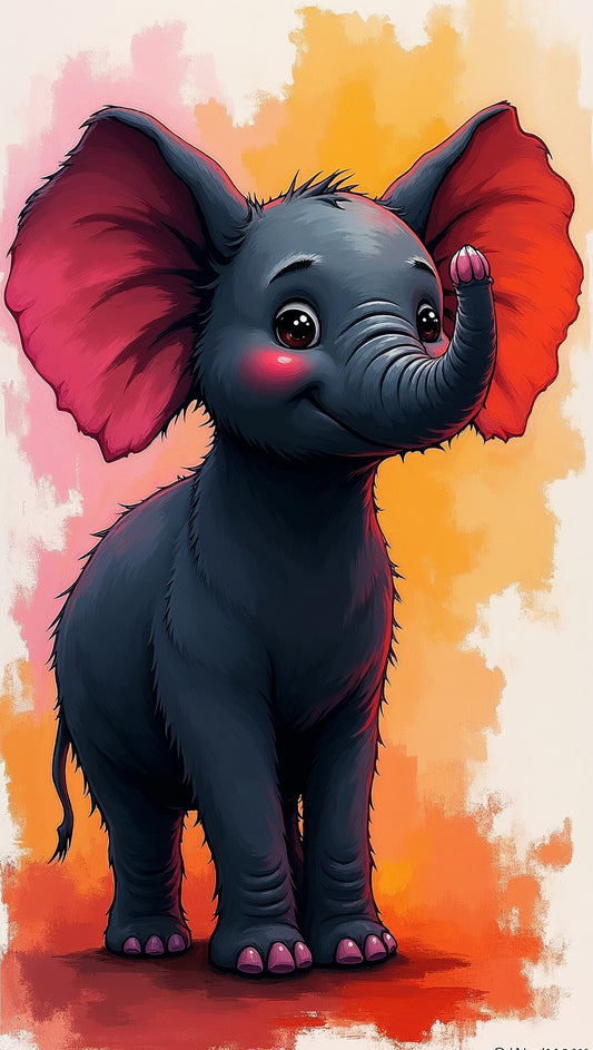Pequeño elefante feliz con orejas rojas | Jean-Pierre Prieur - El arte místico