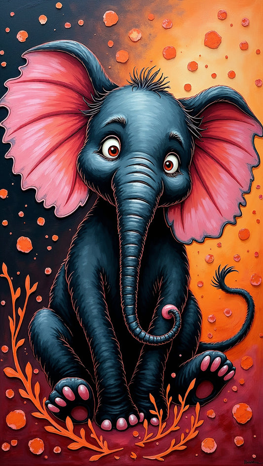 Elefante sentado con orejas de color rosa brillante | Jean-Pierre Prieur - El arte místico