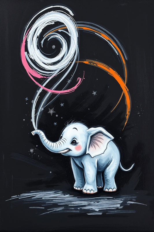 Cría de elefante y espiral celestial: Pintura digital