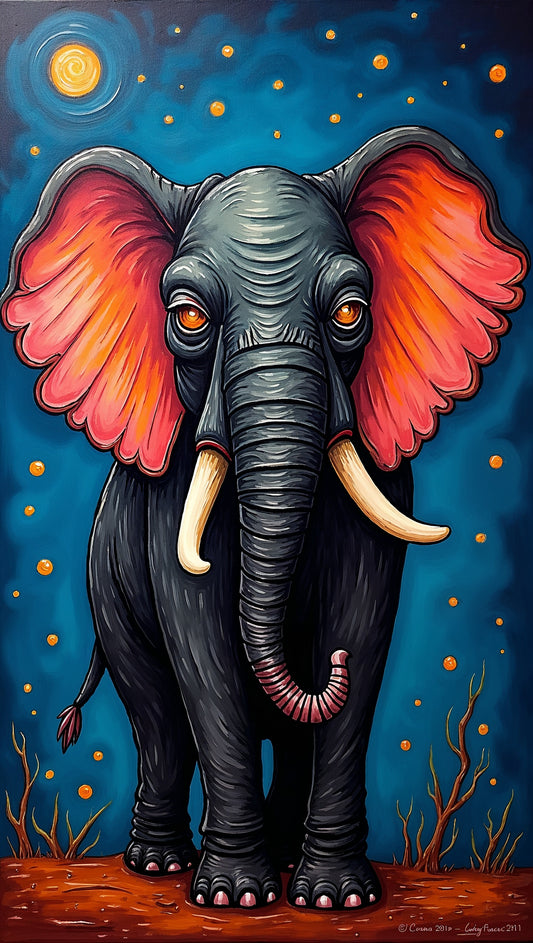 Elefante solar bajo el cielo estrellado | Jean-Pierre Prieur - El arte místico