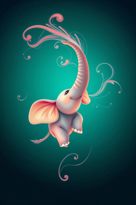 Elefante bebé y espirales felices: pintura digital