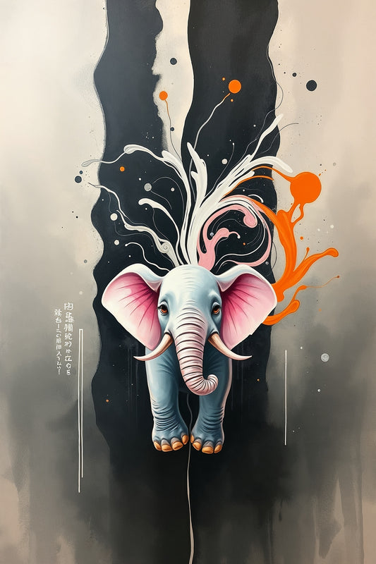 Ilustración: Elefante colgante y abstracto
