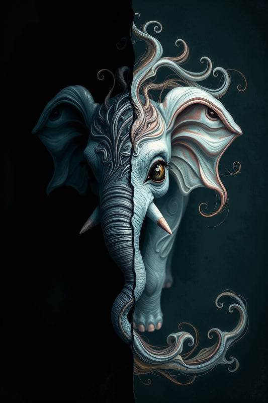 Ilustración: Dualidad de un elefante místico