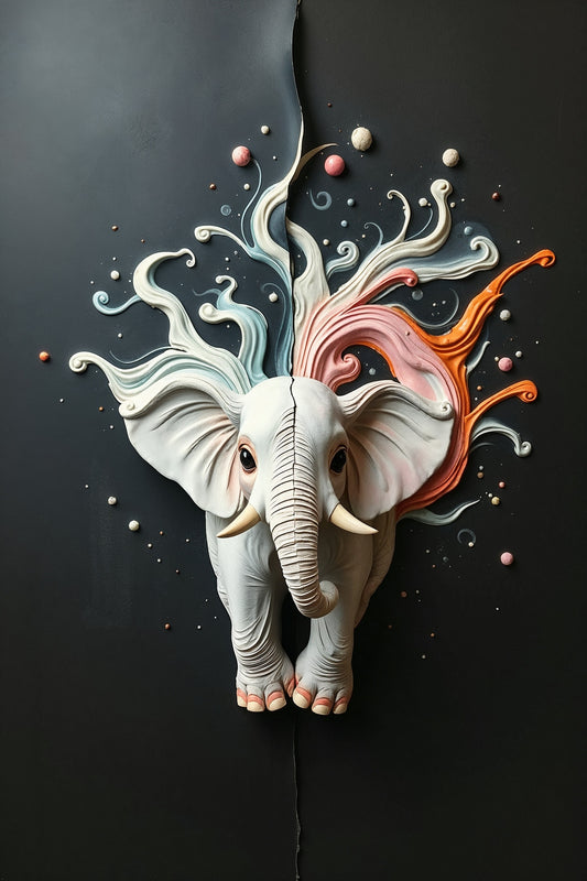 Elefante y estallidos de color: Ilustración